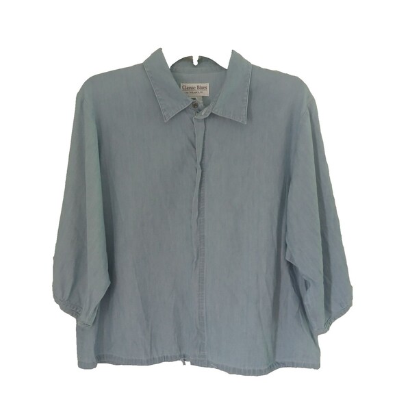 Classic Blues by Wrangler 100% Cotton Top Women's Large Blue Denim Zip Up - Picture 4 of 14